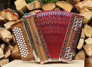 Steirische Harmonika Alpen Classic Nuss-Rot G C F B 